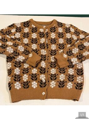 Women’s Floral Knit Cardigan Sweater - Camel